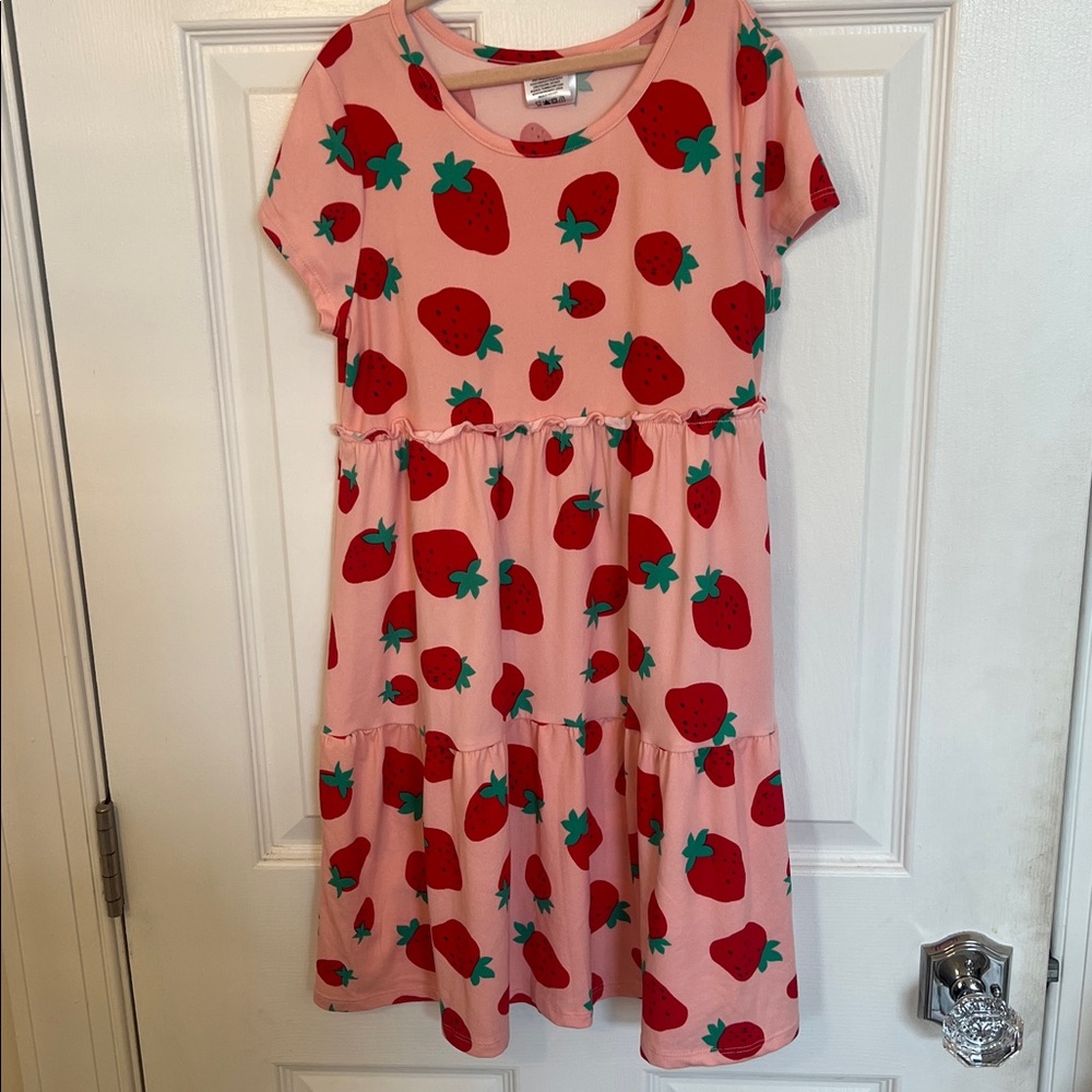 Strawberry Print Pink Kids Dress
